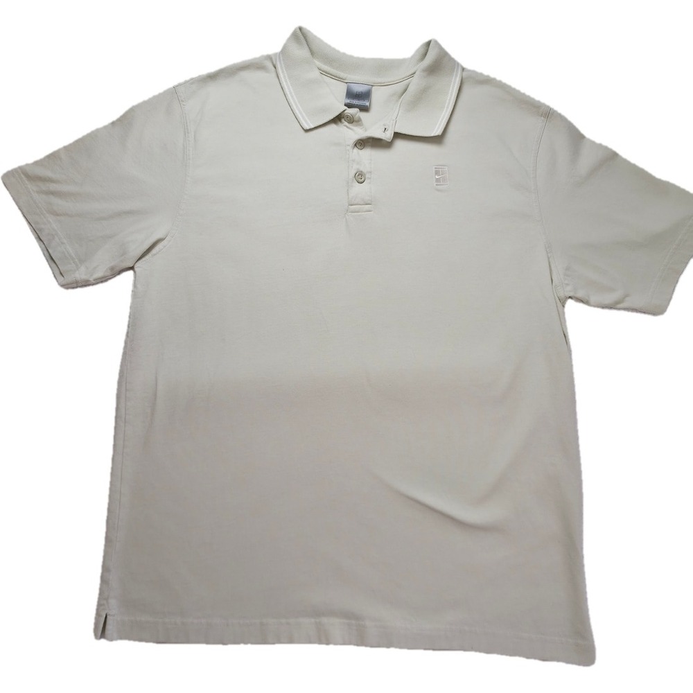 Nike Court Polo Shirt Mens Large Beige Cotton Tennis‎ EUC